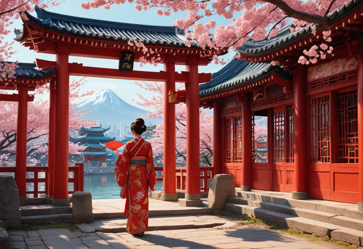 A vibrant montage of adult animation styles featuring iconic characters from Japanese and Chinese cultures, intertwined with traditional elements like cherry blossoms and dragon motifs. The scene captures a colorful fusion of animation frames showcasing uncensored humor and storytelling, set against a backdrop of Eastern architecture. The composition exudes a playful yet sophisticated vibe. vivid colors. dynamic composition. 3D.